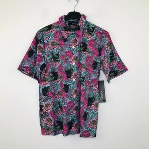 Evryday Jane Women's Small Shirt Blue Pink Cassie Floral Panther Camp NWT CQ5